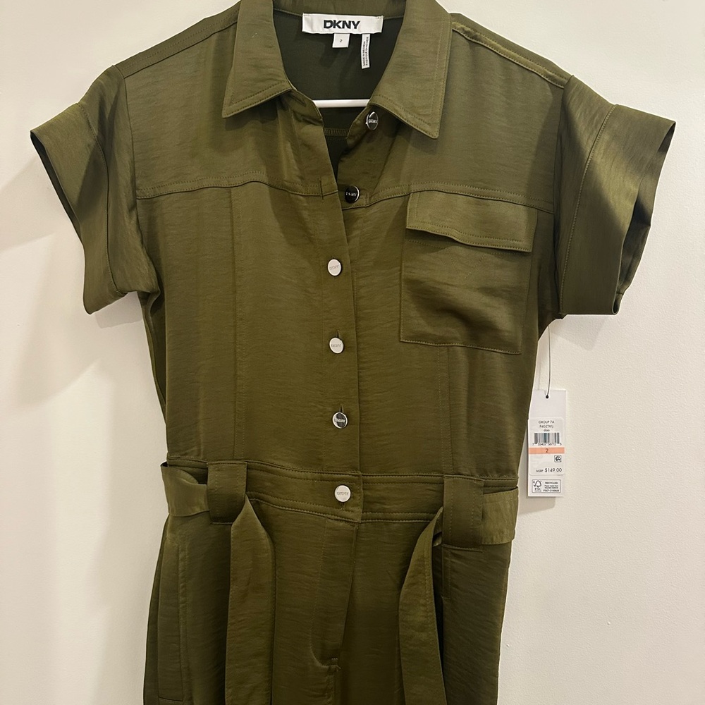 DKNY Khaki Roll-Up Sleeve Jumpsuit